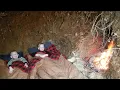 Winter Camping in Underground Bunker - Digging a Primitive Survival Stealth Shelter by Hand