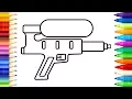 Water Gun Coloring Pages and Drawing for Kids - Learn Colors with Colored Markers for Baby
