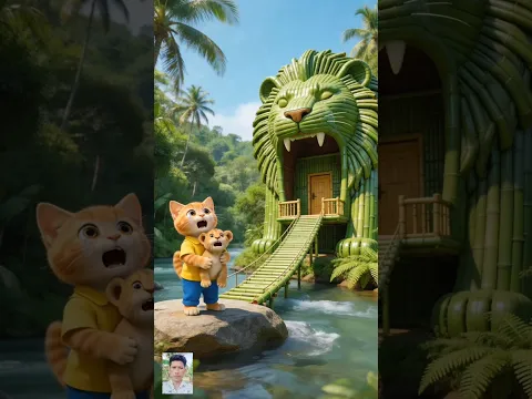 Ginger kitten makes a giant lion house out of bamboo #catvideos #cat #lion