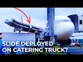Delta Air Lines Boeing 767 Slide Blown On Top Of Catering Truck At London Gatwick