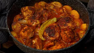 بدون فرن صينية بطاطس بالفراخ 🥘 بتتبيلة سهلة وسريعة لازم تجربوها 