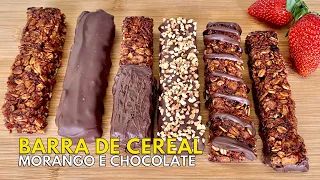 🔴COMO FAZER BARRINHA DE CEREAL? BARRA SAUDÁVEL DE MORANGO E CHOCOLATE SIMPLES E FÁCIL #horadogrude
