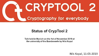 Status of CrypTool 2 - Talk held by Nils Kopal during the CrypTool 20 years meeting