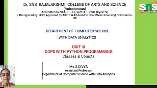 Classes Objects OOPS with Python Programming SNS INSTITUTIONS