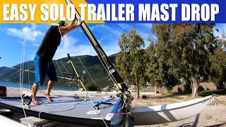 Solo putting boat on trailer and dropping mast the quick easy way
