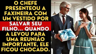 O chefe presenteou a faxineira com um vestido por salvar seu filho... quando a levou para uma...