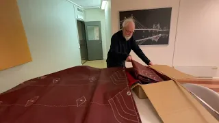 8 Dec 2022  Unpacking three sails from Hamel.  The two three square meter for the side by side masts