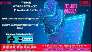 PYTHON 5 Weekends Batch Online Training DURGASOFT