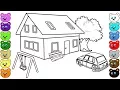 3D House Courtyard Coloring Pages for Kids