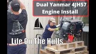 EP139 Dual Yanmar 4JH57 Engine Installs – Dry fitting Catamaran Engines