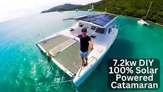Electric Catamaran FULL TOUR [44′ L X 23′ W, 7.2KW of Solar + 32kwh Lithium Battery Bank]