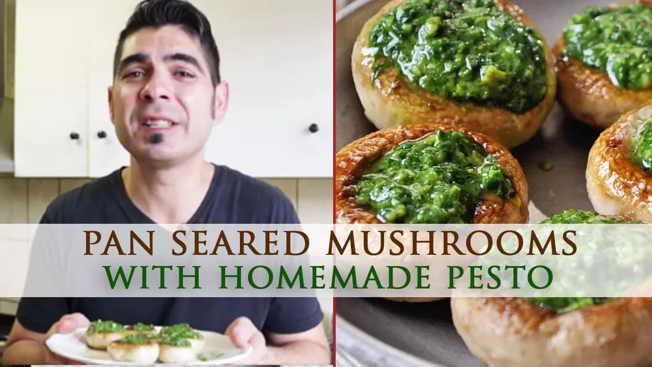 Seared Mushrooms Stuffed with Homemade Pesto