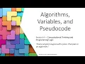 Algorithms Variables and Pseudocode COMPUTING