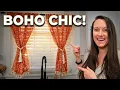 Boho Kitchen Curtains 36 Inch Linen Floral Tier Curtains with Tassels