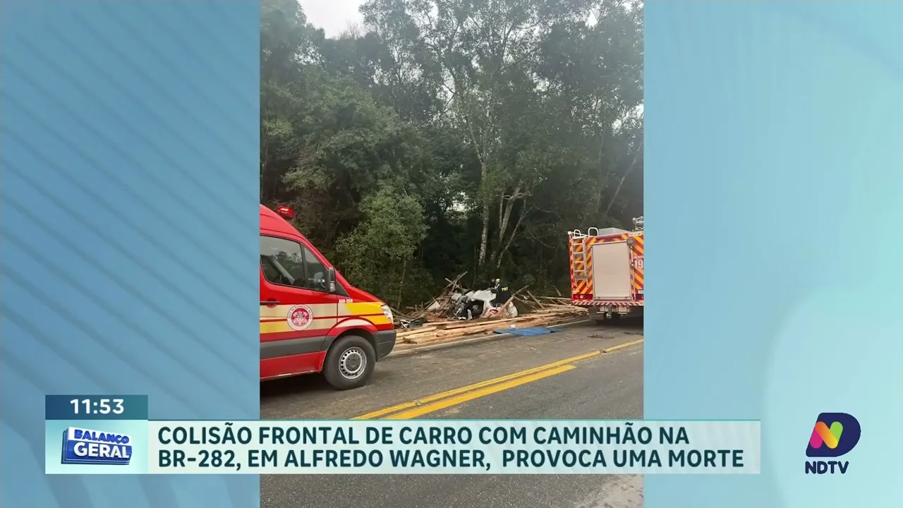 Colisão frontal entre carro e caminhão na BR-282 em Alfredo Wagner deixa uma morte