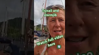 In Trinidad I hoist my #trysail and #stormjib #boatrepairs #sailingadventures #solosailing #sailing