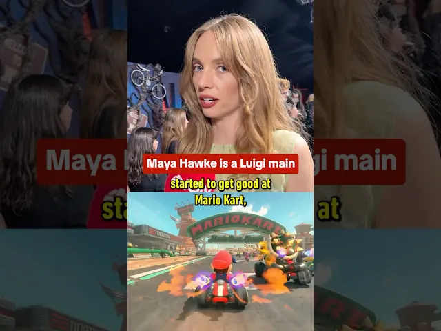 Sadie Sink is Maya Hawke's Waluigi in Mario Kart. #strangerthings #mariokart #mayahawke #ign #gaming