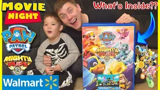 paw patrol mighty pups family movie night and toys unboxing