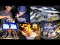 Lagu hunting fish and squid at night😱Masak Ikan Baronang, Cumi, Kerang, dari atas Air, Rasanya Mantap😋