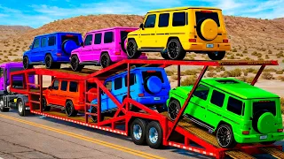 Car Carrier Trailer | Cars Truck Transportation w/ Slide Color - Car vs Speed Bump #6 - BeamNG.Drive