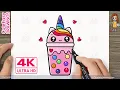 How to Draw a Cute Easy Boba Tea Unicorn Bubble Tea for Kids Step by Step