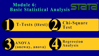 STATA Module 6 T-Tests Chi-Square ANOVA Correlation Regression Basic Statistical Analysis