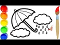 Easy Umbrella Rain Drawing for Kids Simple Cute Coloring Tutorial