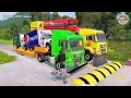 Double Flatbed Trailer Truck vs speed bumps Busses vs speed bumps Beamng Drive 1460