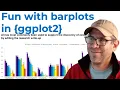 Recreating a grouped and labelled barplot in R with ggplot2 CC308