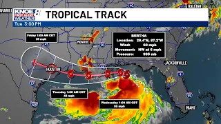 Tropical Storm Bertha Forecast Track as of Tuesday 4 p m cdt July 21 2026