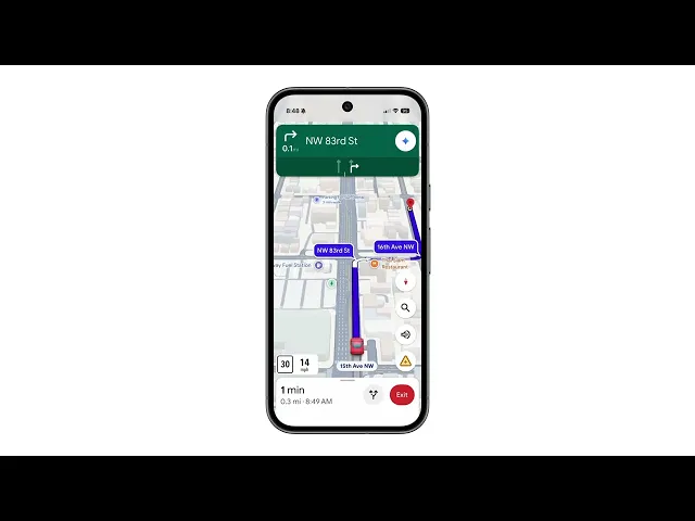 A video of routing in Google Maps where a street corner building is highlighted for easier navigation