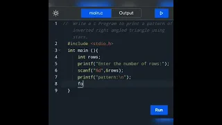 How to write a c Program to print a pattern of Inverted right angled triangle using stars