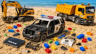 Police Car Toy Assembly with Excavator Truck for Kids