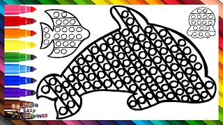 Draw and Color 3 Sea Animal POP Its: A Dolphin, An Octopus, And A Fish 🐬🔴🟠🟡🟢🔵🟣🌈 Drawings for Kids