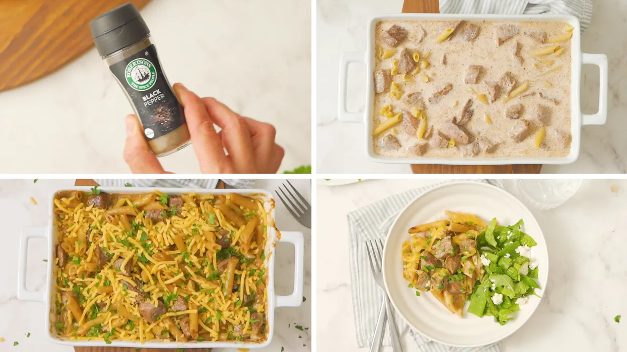 5-Ingredient Pepper Steak Pasta Bake