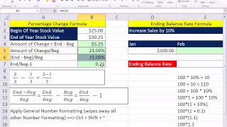 Excel 2010 Statistics 10 Percentage Change and Ending Balance Formulas