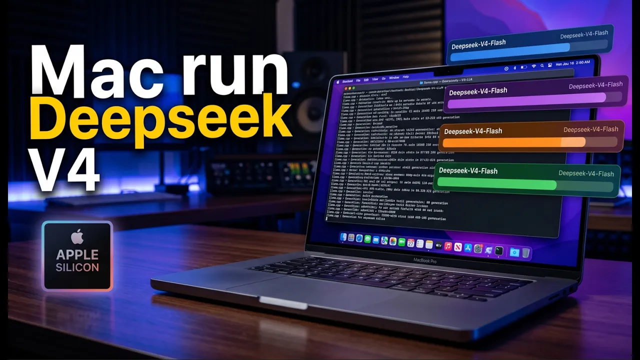 Deepseek-V4-Flash on a MacBook M5 Max — Does It Actually Work? (Mac Apple silicon) - Mac AI Tutorial Video Thumbnail