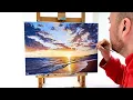 Sunset Beach Acrylic Painting Tutorial For Beginners Landscape Painting For Beginners Acrylic