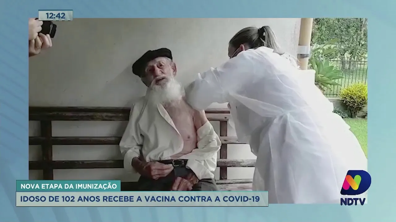 Prestes a completar 102 anos, idoso recebe vacina da Covid-19 em Morro da Fumaça
