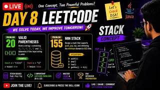 LIVE Day 8 LeetCode 20 155 Stack Concept Java Telugu DSA