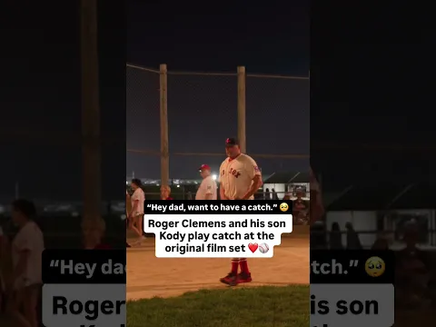 Roger and Kody Clemens share a game of catch on the original Field of Dreams ❤️🥹