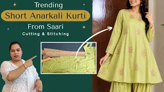 Trending Short Anarkali Kurti Cutting & Stitching In Detail | How to Make Short Anarkali Kurti |