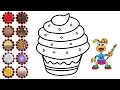 How to Draw Cupcake - Coloring Pages Learn Colors for Kids