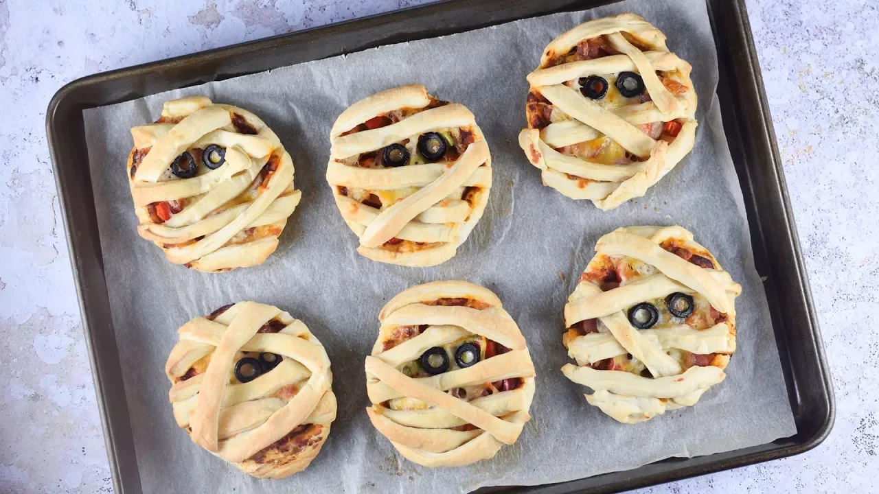 Mummy Puff Pastry Pizza Pies - Fun Halloween Recipe