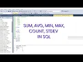 SQL Aggregate functions in SQL SUM AVG MIN MAX COUNT STDEV Commonly used aggregate fxn in SQL