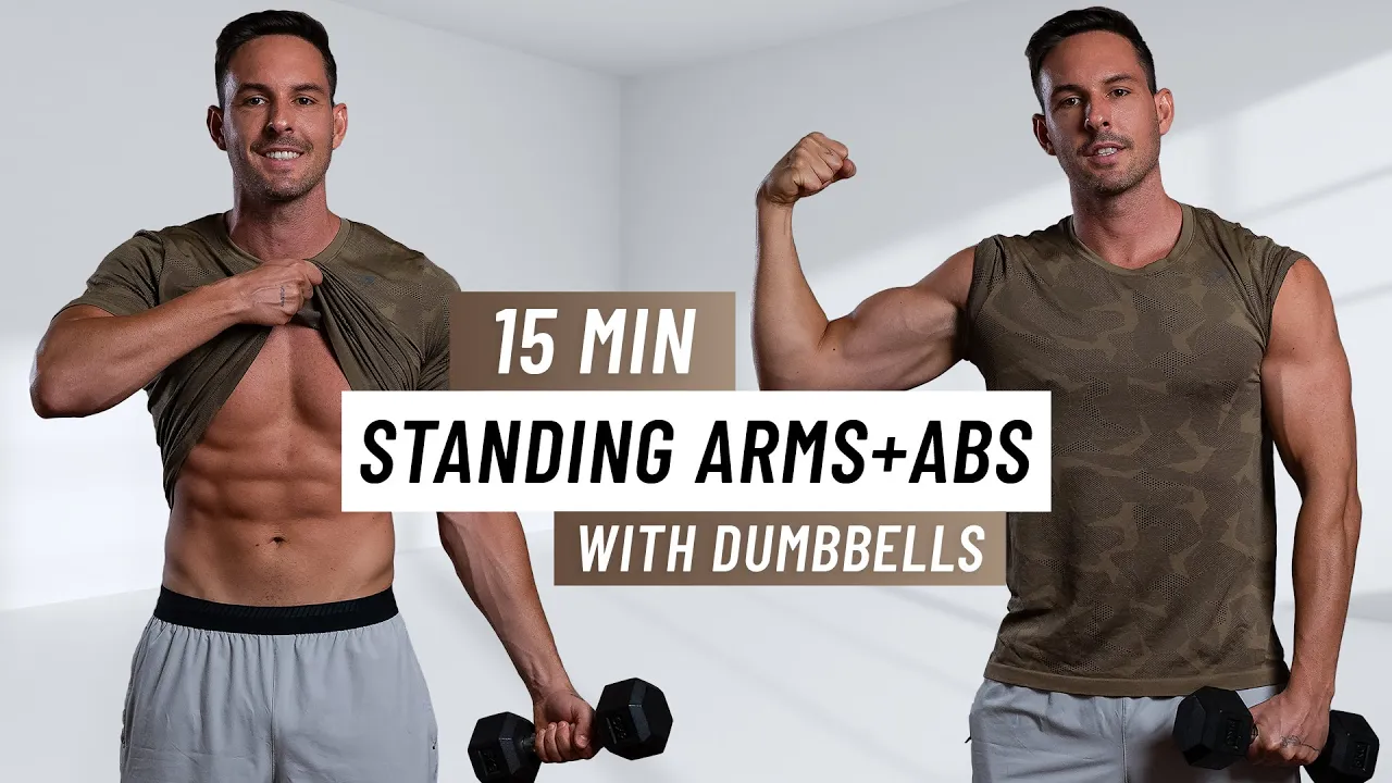 15 MIN STANDING ARMS AND ABS WORKOUT - With Dumbbells (No Repeats)