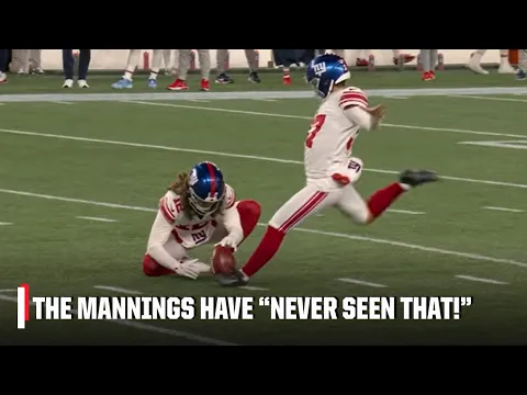 'NEVER SEEN THAT' 😬 Peyton, Eli & Danny DeVito can't believe Younghoe Koo's FG attempt | ManningCast