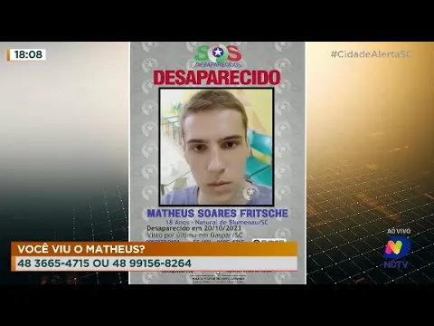 Jovem de 18 anos desaparecido em Gaspar