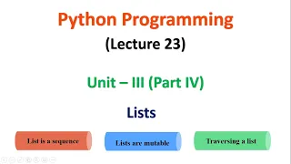 Python Programming JNTUA UNIT 3 Lists Lecture 23
