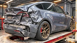 THIS TESLA HAS SOME SERIOUS FRAME DAMAGE LETS FIX IT!